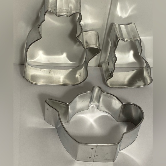 3 Vintage COOKIE CUTTERS Mom Cat Kitten Teapot Silver 90s New LOT Kitchen Decor - Picture 6 of 10
